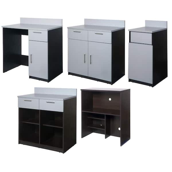 Unbranded Coffee Kitchen Espresso / Silver Sideboard with Lunch Break Room Functionality with Assembled Commercial Grade