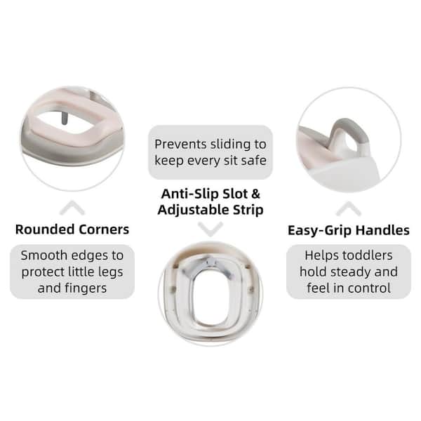 Grey Potty Training Seat with Dual-Step Stool PU Cushion Anti-Slip Base