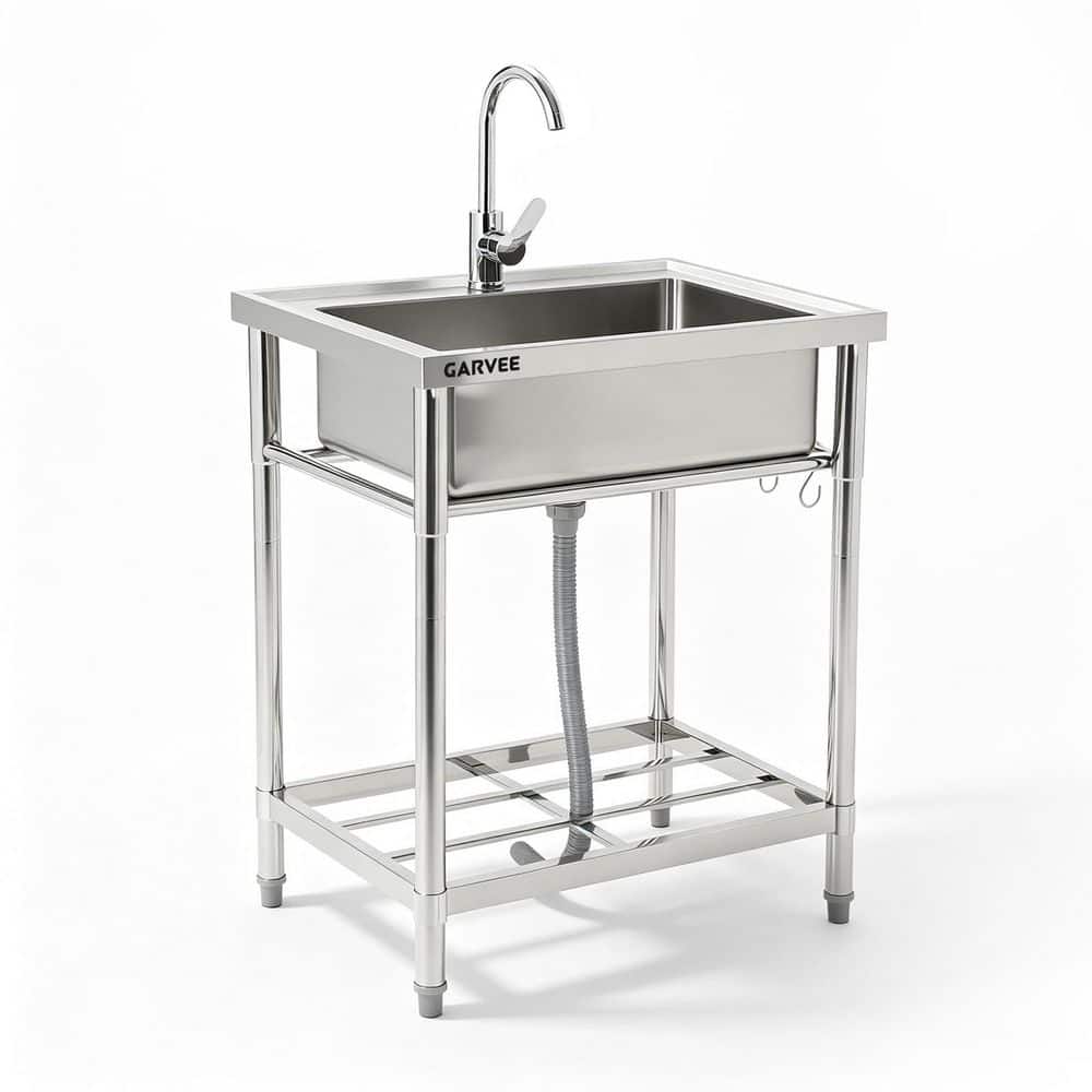 Commercial 19.69 in. D x 23.62 in. W Freestanding Laundry Sink in Silver with Faucet, Adjustable Feet price history on PriceWatchPro