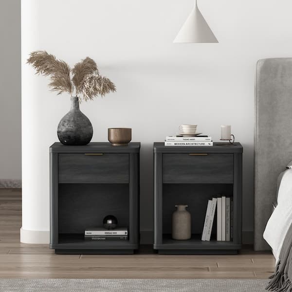 Evelyn Modern Charcoal Grey 1-Drawer 20 in. W Nightstand (Set of 2)