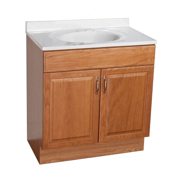 Glacier Bay 31 in. Vanity in Oak with AB Engineered Composite Vanity Top in White