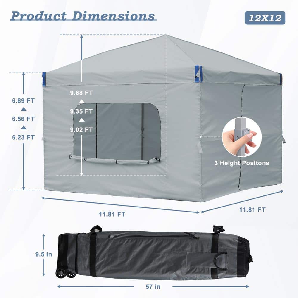 Gray 12 ft x 12 ft Pop Up Canopy Tent with Mesh Sidewalls