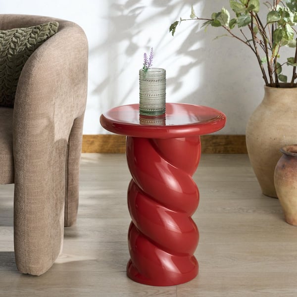 Noelly 14 in. Red Round Concrete End Table