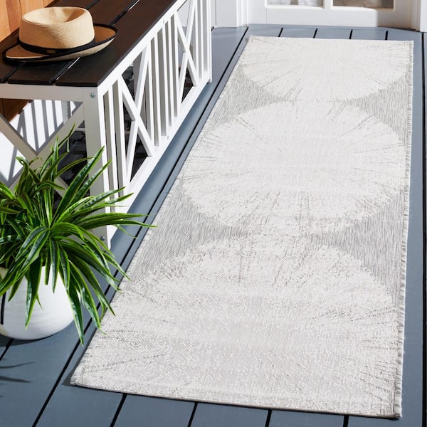 Courtyard Beige/Gray 2 ft. x 8 ft. Floral Abstract Indoor/Outdoor Runner Rug