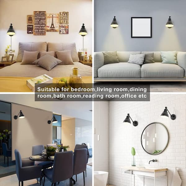 6 in. 1-Light Black Metal Wall Sconce with Adjustable Swing Arm and Dimmable Plug-In Fixture (Not Included Bulbs）