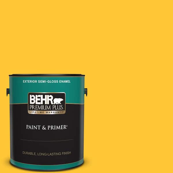BEHR PREMIUM PLUS 1 gal. #330B-7 Sunflower Semi-Gloss Enamel Exterior Paint & Primer