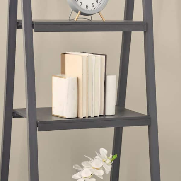 Litton Lane White Marble Curved Rectangular Bookends with Gold Accents (Set of 2)