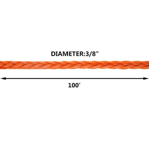 VEVOR Orange Synthetic Winch Rope 100 ft. x 3/8 in. Winch Line