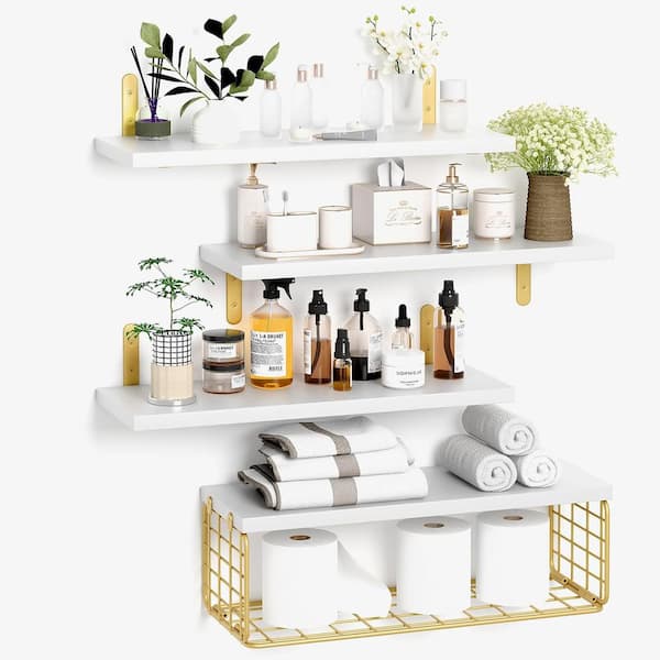 Cubilan 15.7 in. W x 5.9 in. D White Gold Decorative Wall Shelf, 4 plus 1 Tier Floating Shelves