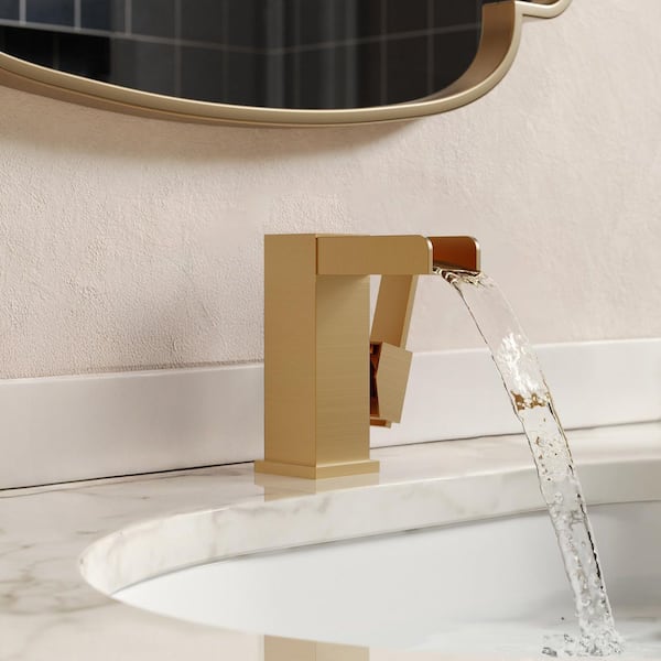 LED Mid Arc 8 in. Widespread Stainless Steel Single Handle Bathroom Faucet 1.8 GPM in Brushed Gold Drain Included
