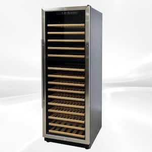 Dual Temperature Zone 23.5 in. W 168-Bottle Glass Door Free Standing Wine Cooler in Black with Wood Shelves