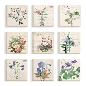12 in. x 12 in. "Vintage Postcard Script Flower Illustrations" by Daphne Polselli Canvas Wall Art (9-Piece)