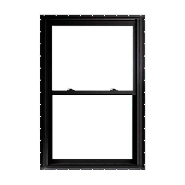 27.75 in. x 46 in. 70 Series Low-E Argon Glass Double Hung No J Black Vinyl Fin Window, Screen Included