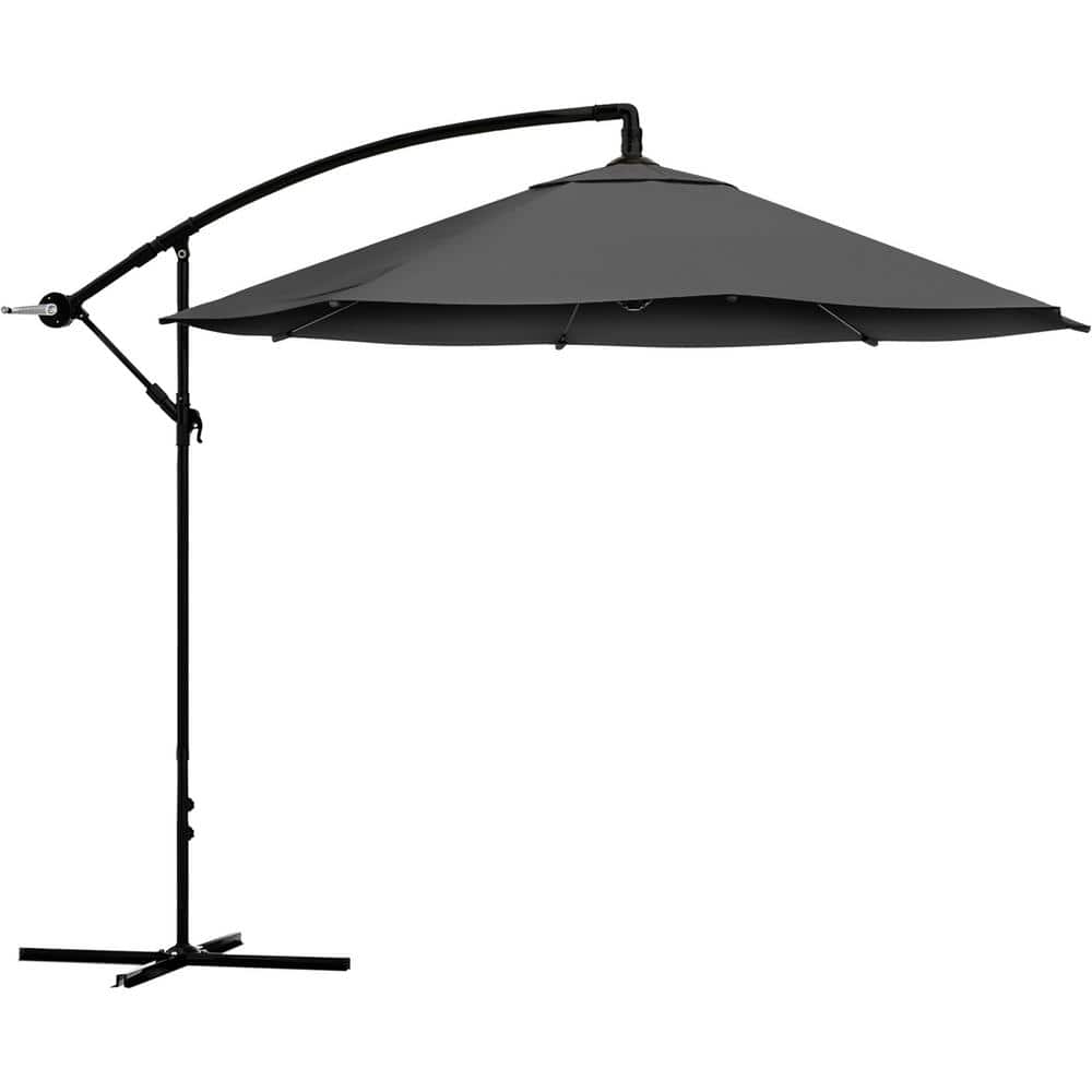 10-Foot Gray Aluminum Cantilever Patio Umbrella with Crank Lift