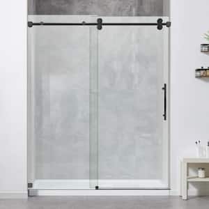 56-60 in. W x 76 in. H Frameless Single Shower Door in Matte Black with Smooth Sliding,3/8 in. (10 mm) Tempered Glass
