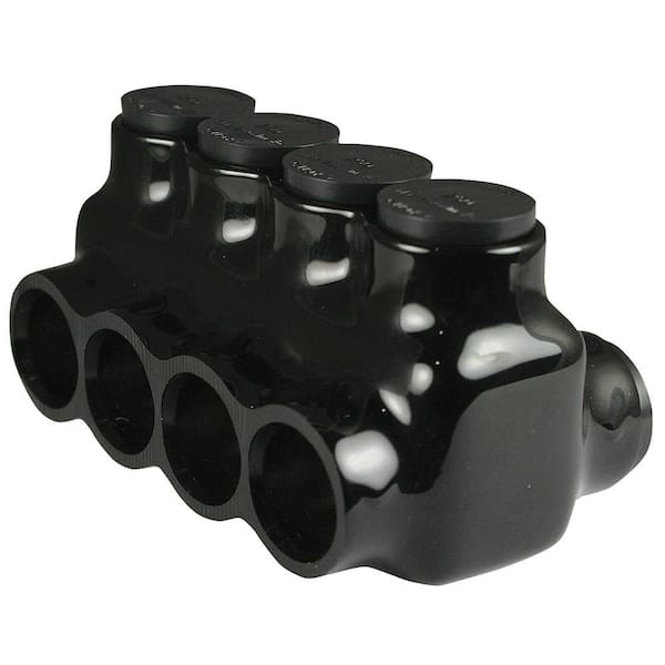 6 AWG - 250 MCM 600-Volt 4-Ports Multi Tap Connector Insulated Dual Sided, Black