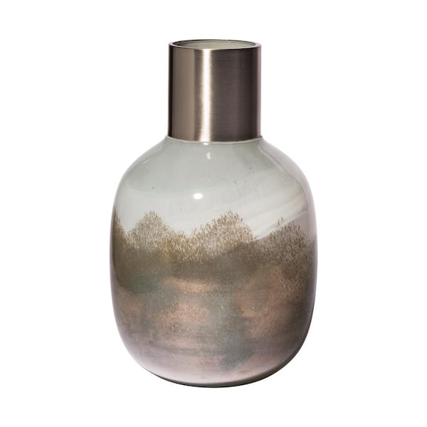 Mercana Onega I 8 in. Off White/Antique Gold Glass Decorative Vase