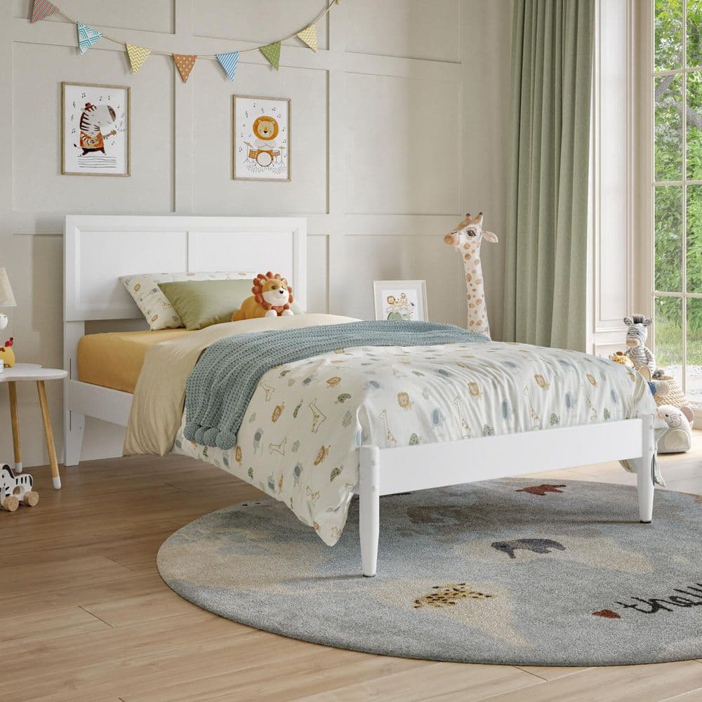 Ellarie White Wood Frame Twin Platform Bed with Adjustable Headboard price history on PriceWatchPro