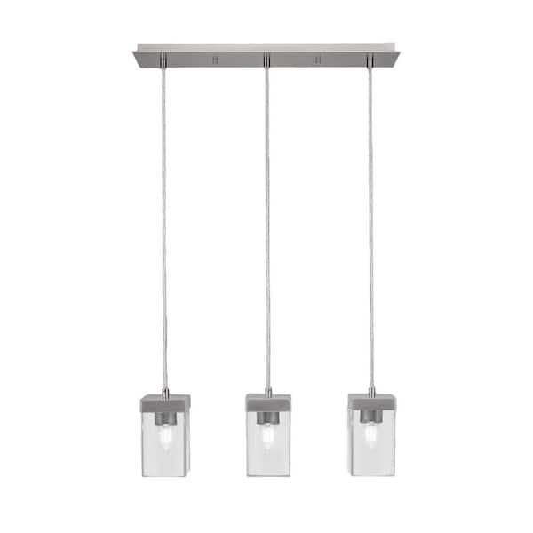 Unbranded Kingsport 3 Light Graphite Cluster Pendant Light with 4 in. Square Clear Bubble Glass Shades, No bulbs included