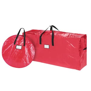 Red Artificial Christmas Tree and Wreath Storage Bag Set - Zippered Totes Store 9 ft. Tree and 30 in. Wreath