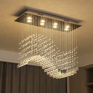 31.5" 8-Light Chrome Rectangle Flush Mount with Crystal Raindrop String and No Bulbs Included