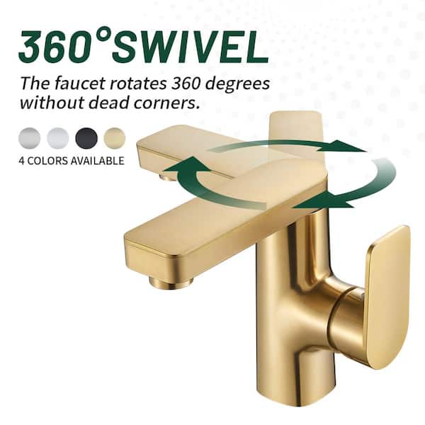 Single Handle Single Hole Low Arc Bathroom Faucet With Metal Pop Up Drain Assembly Swivel Sink Faucet in Gold