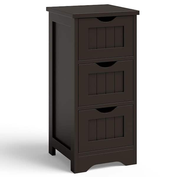 Gymax 3-Drawer Coffee Bathroom Floor Cabinet Free Standing Side Storage Organizer Nightstand