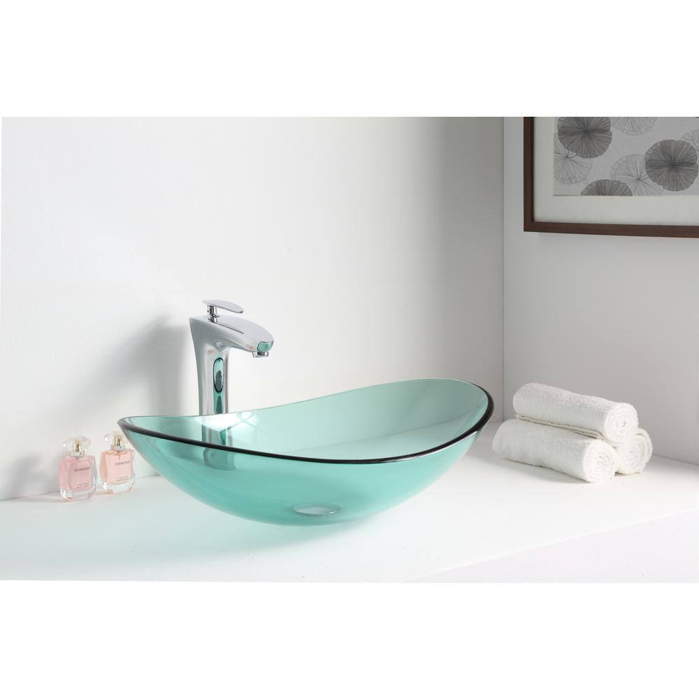 Lustrous Green Oval Tempered Glass Above-Counter Bathroom Sink