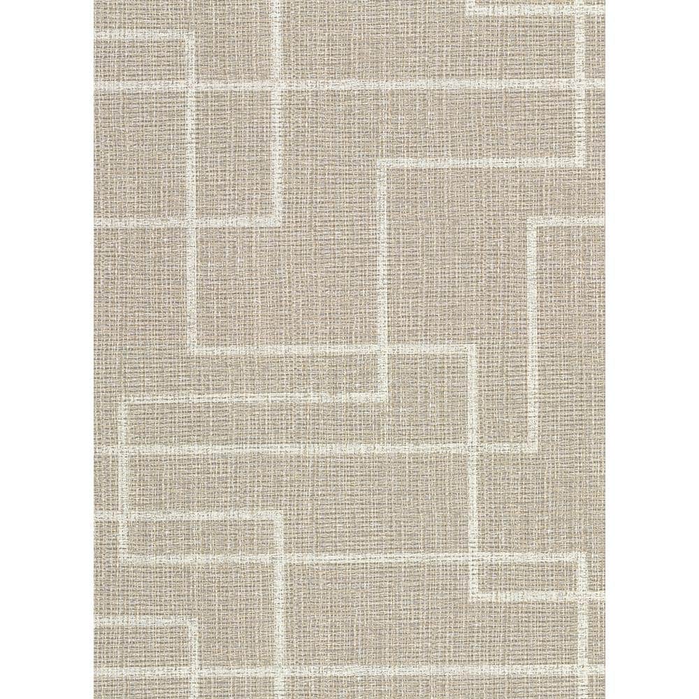 Clarendon Brown Faux Grasscloth Wallpaper with Off-White Geometric Pattern