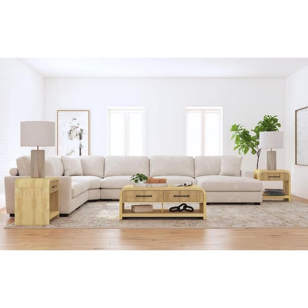 Woodridge 48 in. Natural Rectangle Coffee Table with Casters/Push Through Drawer