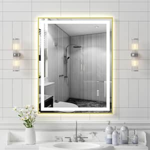 28 in. W x 36 in. H Rectangular Framed LED Anti-Fog Wall Bathroom Vanity Mirror, Tempered Glass, Backlit and Front Light