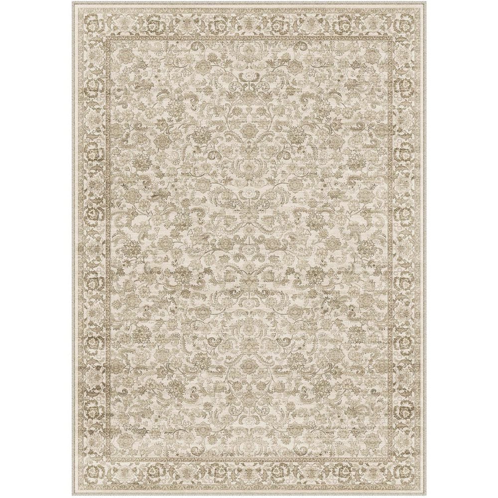 Norwegian Forest Brown 9 ft. x 12 ft. Washable Vintage Floral Area Rug price history on PriceWatchPro