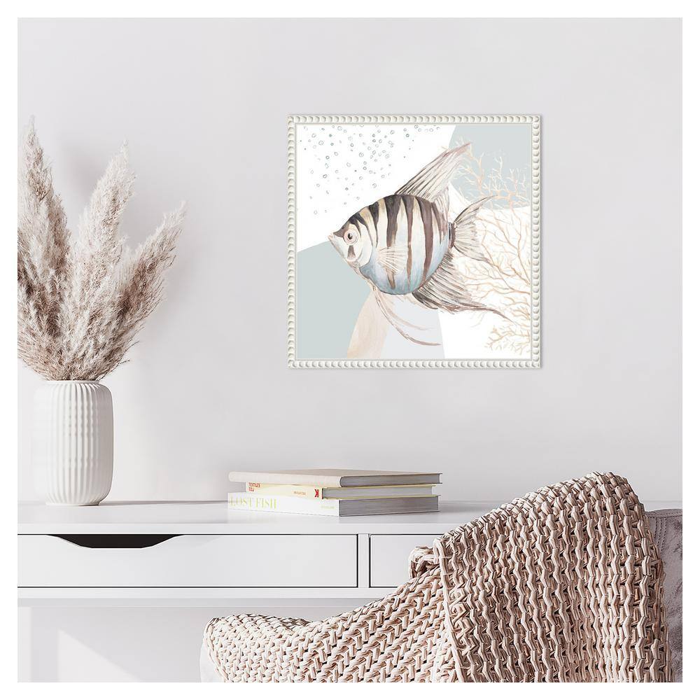 Ocean Oasis Bubbles Striped Fish Canvas Wall Art with White Frame
