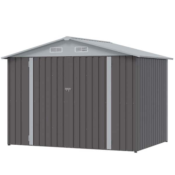 Sizzim Gray 7.7 ft. W x 5.7 ft. D Storage Metal Shed with Lockable Doors, Vents, Galvanized Steel Frame for Patio (39 sq. ft.)