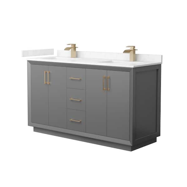 Wyndham Collection Strada 60 in. W x 22 in. D x 35 in. H Double Bath Vanity in Dark Gray with Carrara Cultured Marble Top