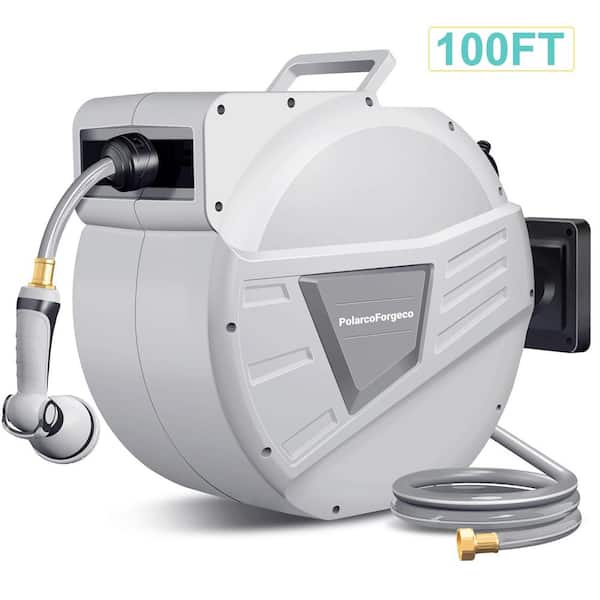 Unbranded Retractable Garden Hose Reel 1/2 in. x 100 ft. Wall Mounted Hose Reel, 180° Swivel Bracket, Slow Return System