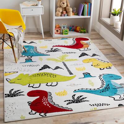 Living Room Bedroom Kitchen Decorative Lightweight Foam Printed Rug ALAZA My Daily Dinosaur Theme Board Game Kids Area Rug 4'10 x 6'8 