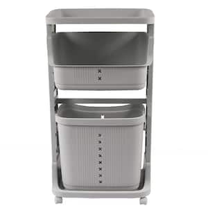 2-Tier Plastic Laundry Basket Sorter Hampers with Wheels, for Kitchen Bedroom Bathroom, Gray