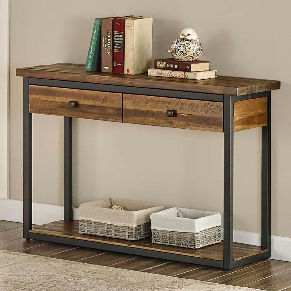 Claremont 46'' Rustic Wood and Metal Console Table with Storage