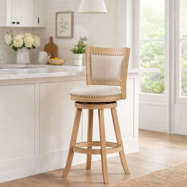 Melrose 29 in. Creme Wire Brush Wood Frame Bar Stool