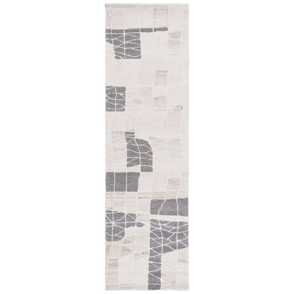 Pine 2 ft. x 8 ft. Ivory/Light Brown Abstract Tile Runner Rug