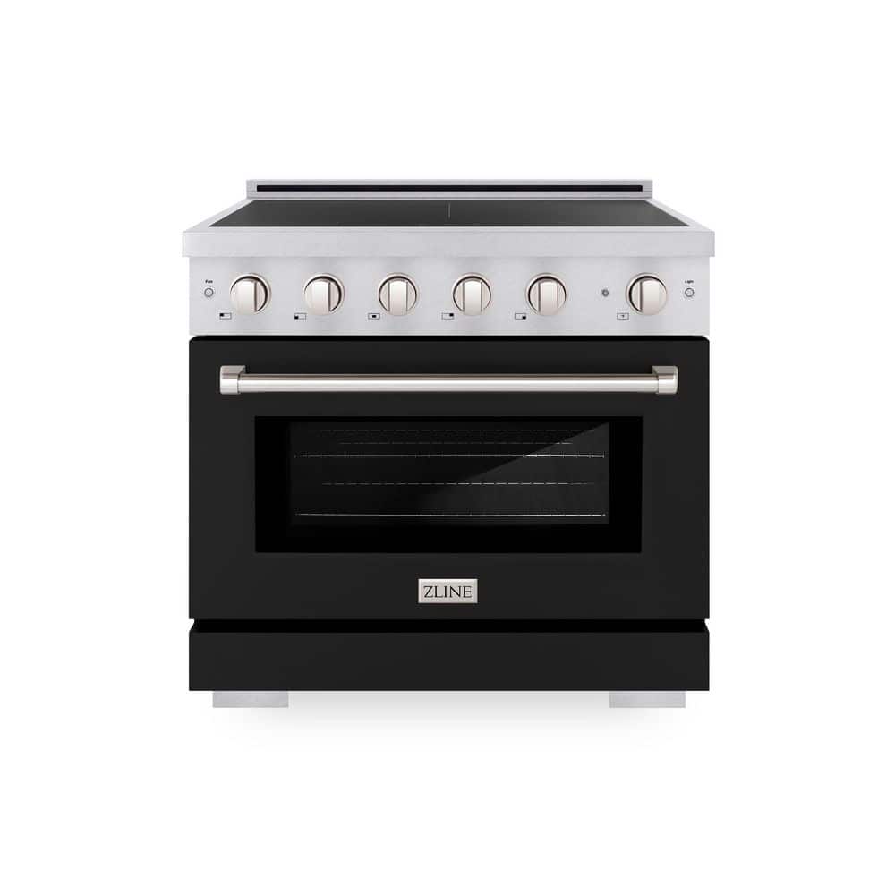 ZLINE Kitchen and Bath 36 in. 5.2 cu. ft. Paramount Induction Range with 5 Element Cooktop in Satin Stainless Steel with Black Matte Door