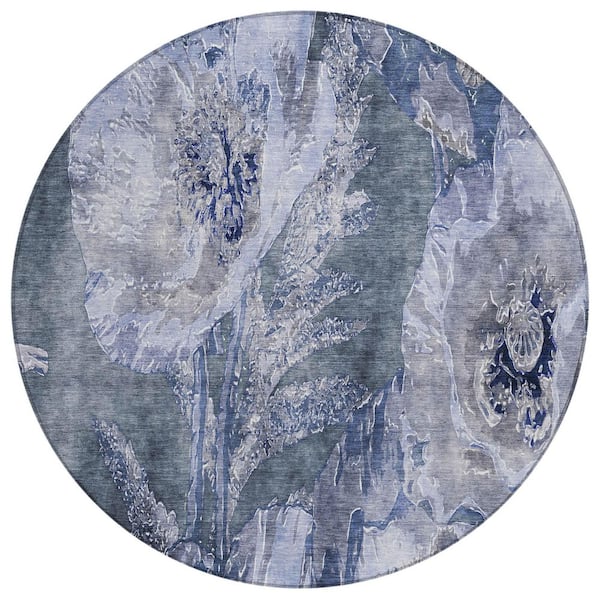 Chantille Machine Washable Indoor/Outdoor Abstract ACN2798 Blue 8 ft. x 8 ft. Round Rug