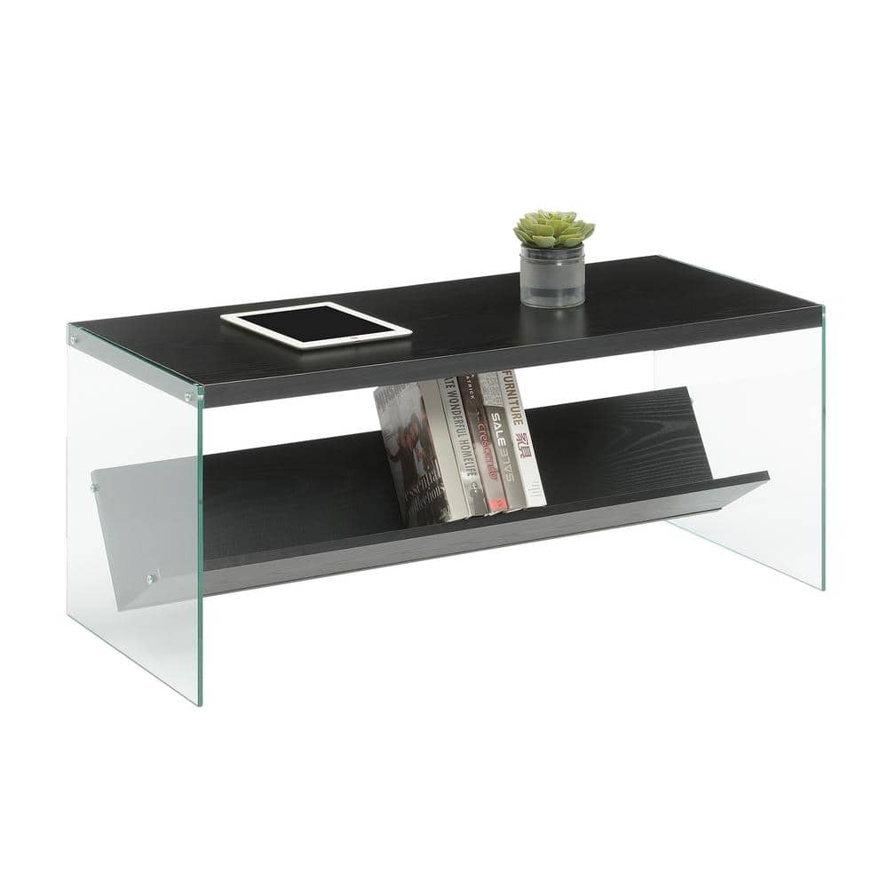 Modern Rectangular Wood and Glass Coffee Table with Shelf