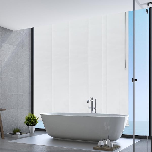 EMOH Crystal White 70 in. - 130 in. W x 94 in. L Adjustable 6- Panel White Single Rail Panel Track with 23.5 in. Slates