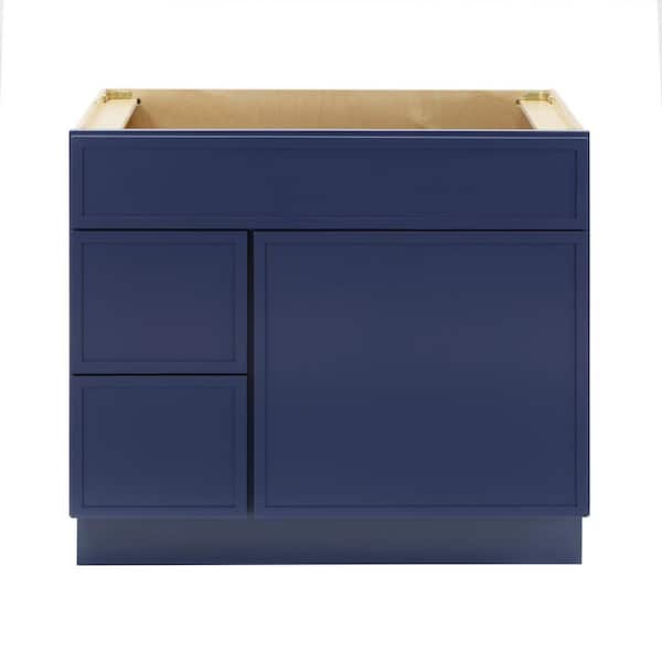 36 in. W x 21 in. D x 32.5 in. H 2-Left Drawers Bath Vanity Cabinet without Top in Blue
