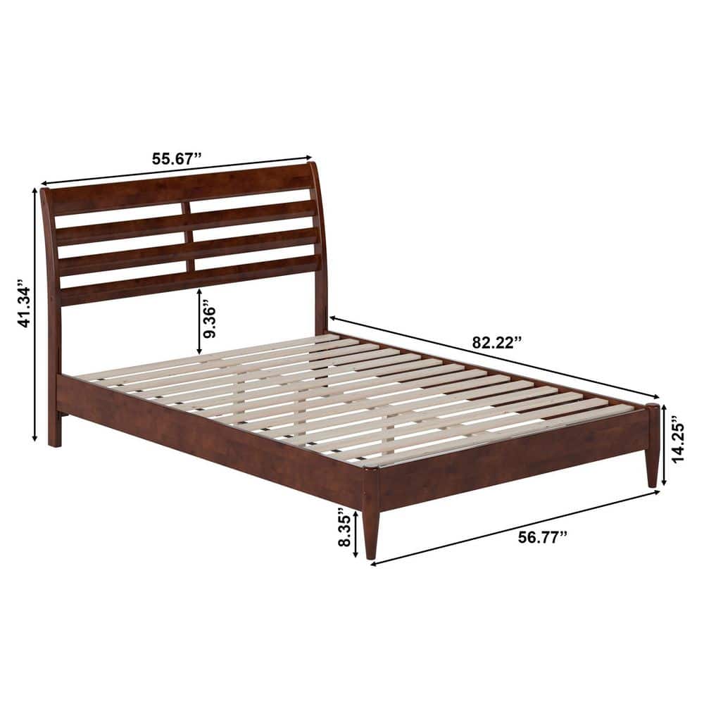 Savannah Walnut Full Solid Wood Low Profile Platform Bed