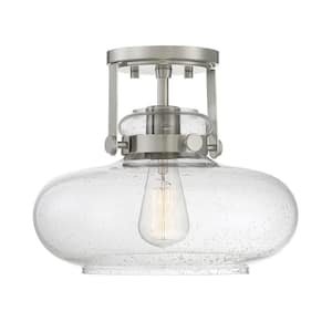 12 in. W x 10 in. H 1-Light Brushed Nickel Semi-Flush Mount Ceiling Light with Clear Seeded Glass Shade