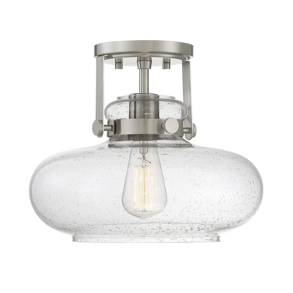 12 in. W x 10 in. H 1-Light Brushed Nickel Semi-Flush Mount Ceiling Light with Clear Seeded Glass Shade price history on PriceWatchPro