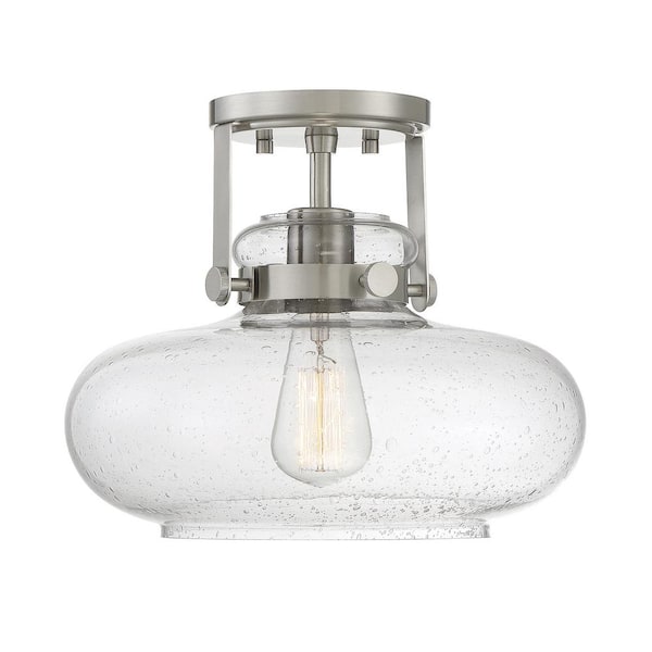 TUXEDO PARK LIGHTING 12 in. W x 10 in. H 1-Light Brushed Nickel Semi-Flush Mount Ceiling Light with Clear Seeded Glass Shade